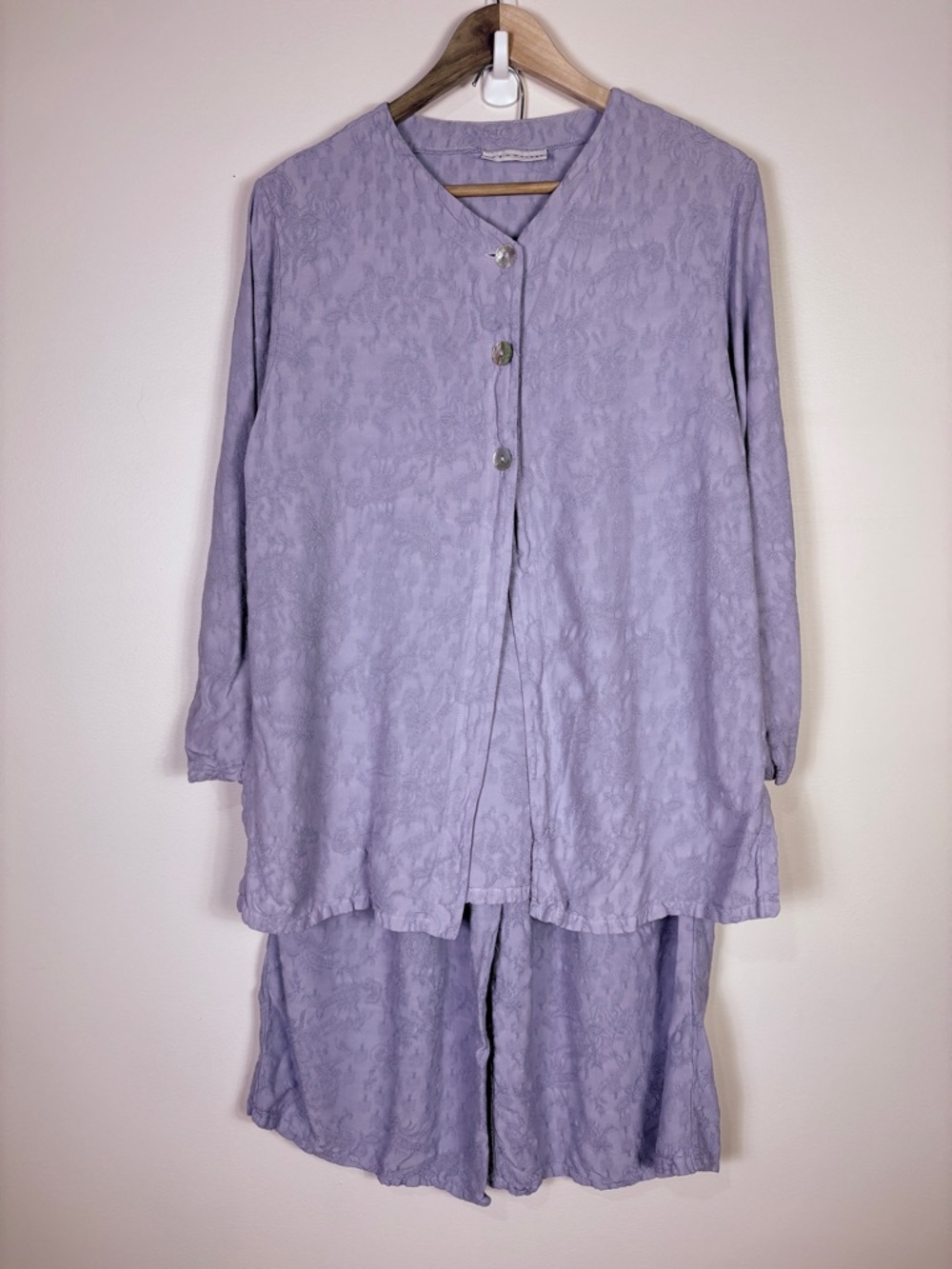 bryn Walker 2-Piece Set Lilac Button Cardigan & Pants Loose Coastal Lagenlook
